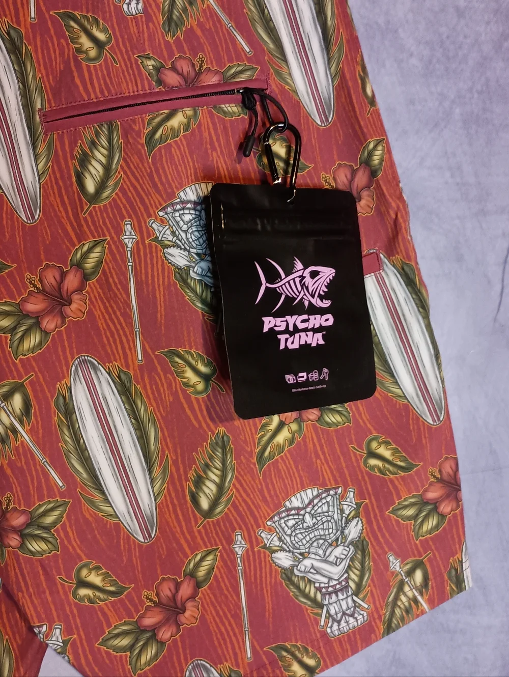 Psycho Tuna Tiki Board Shorts 34 NWT Surf‎ Swim Trunks Tropical Hawaiian